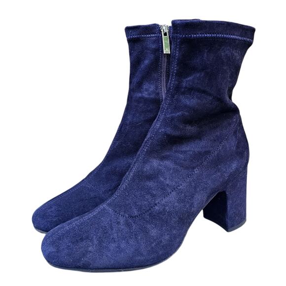 Blue Suede Boots Aquatalia Briana Size 7 Weatherproof Leather Bootie Zip Heeled - Picture 3 of 13
